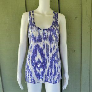 New J. CREW Blue Print Sequin Tank Top S Cotton